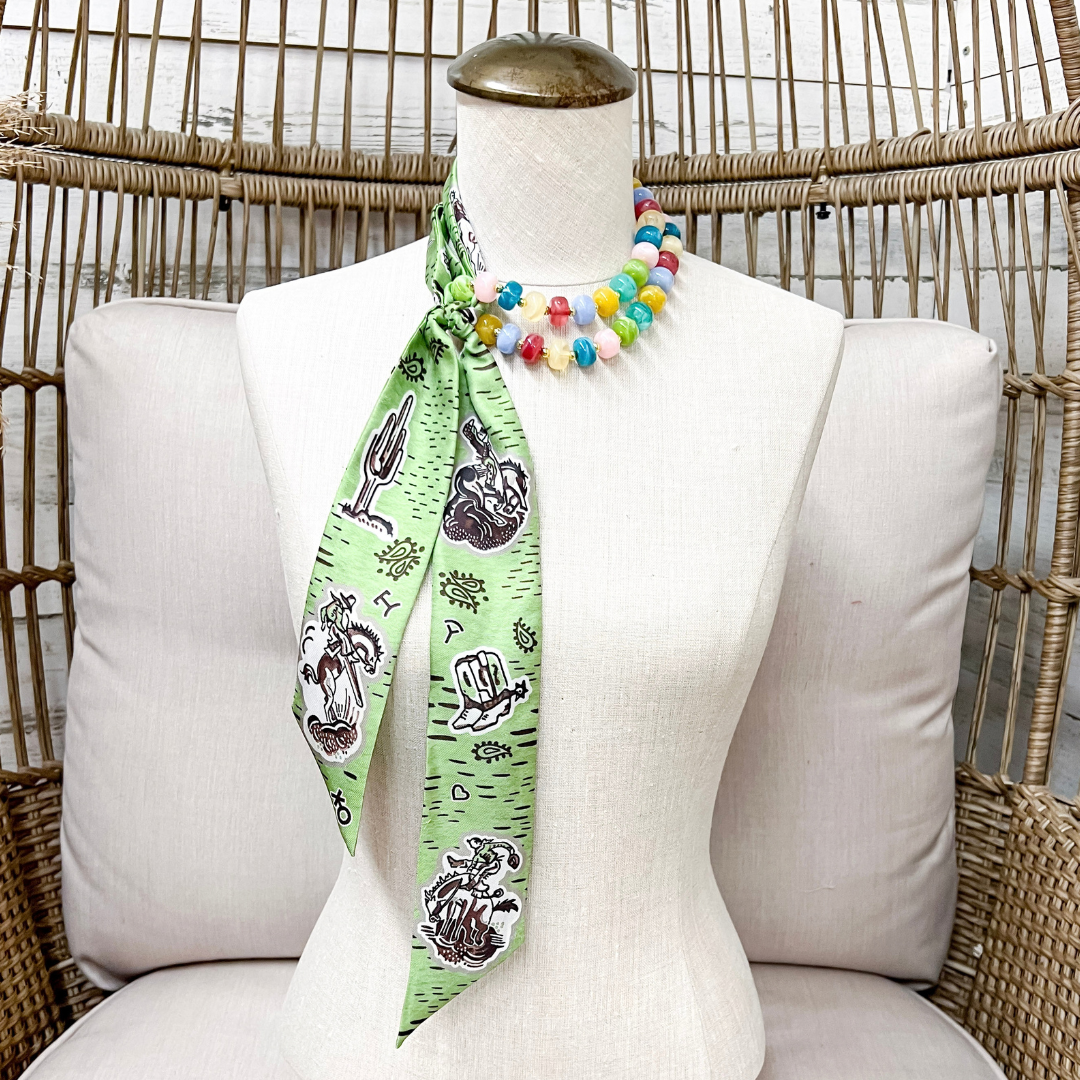 XOXO Art &amp; Co | 1940s Cowboys Print Twilly Scarf in Green