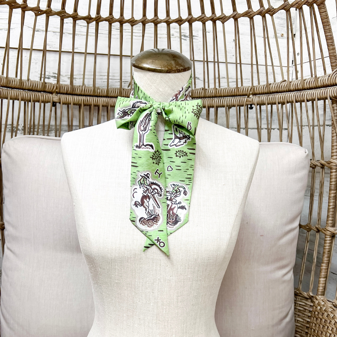 XOXO Art &amp; Co | 1940s Cowboys Print Twilly Scarf in Green