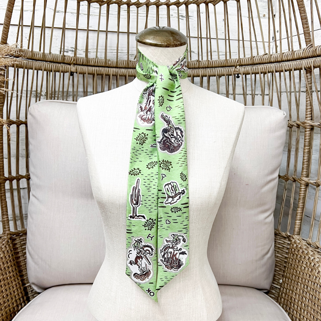 XOXO Art &amp; Co | 1940s Cowboys Print Twilly Scarf in Green
