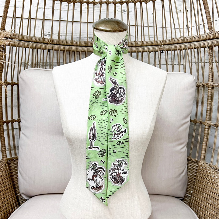 XOXO Art &amp; Co | 1940s Cowboys Print Twilly Scarf in Green