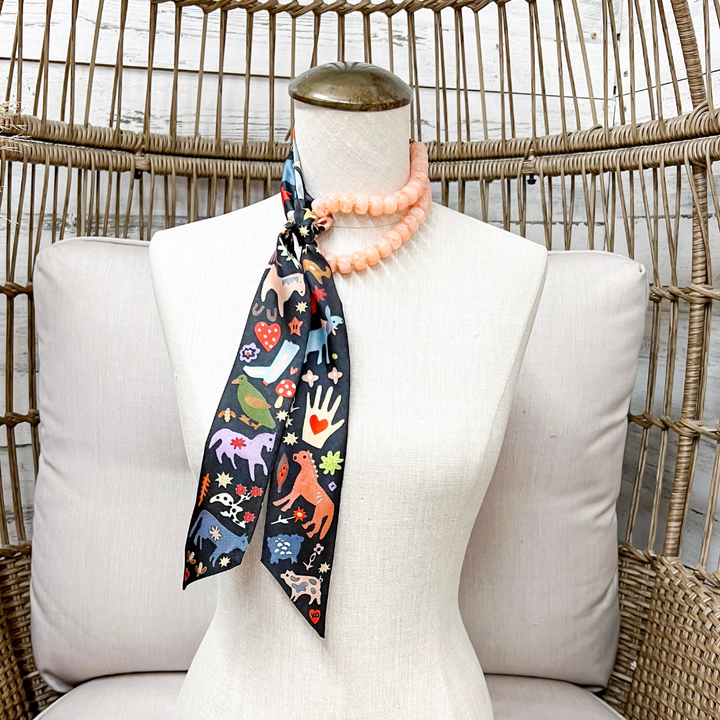 XOXO Art &amp; Co | Farm Folks Print Twilly Scarf in Black and Multicolor