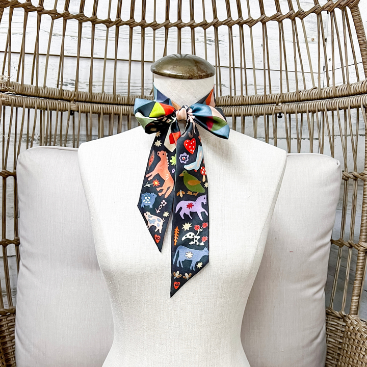 XOXO Art &amp; Co | Farm Folks Print Twilly Scarf in Black and Multicolor