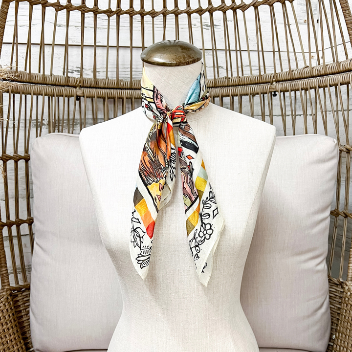 XOXO Art &amp; Co | Folk Art Resist Print Shorty Wild Rag Scarf in Multicolor
