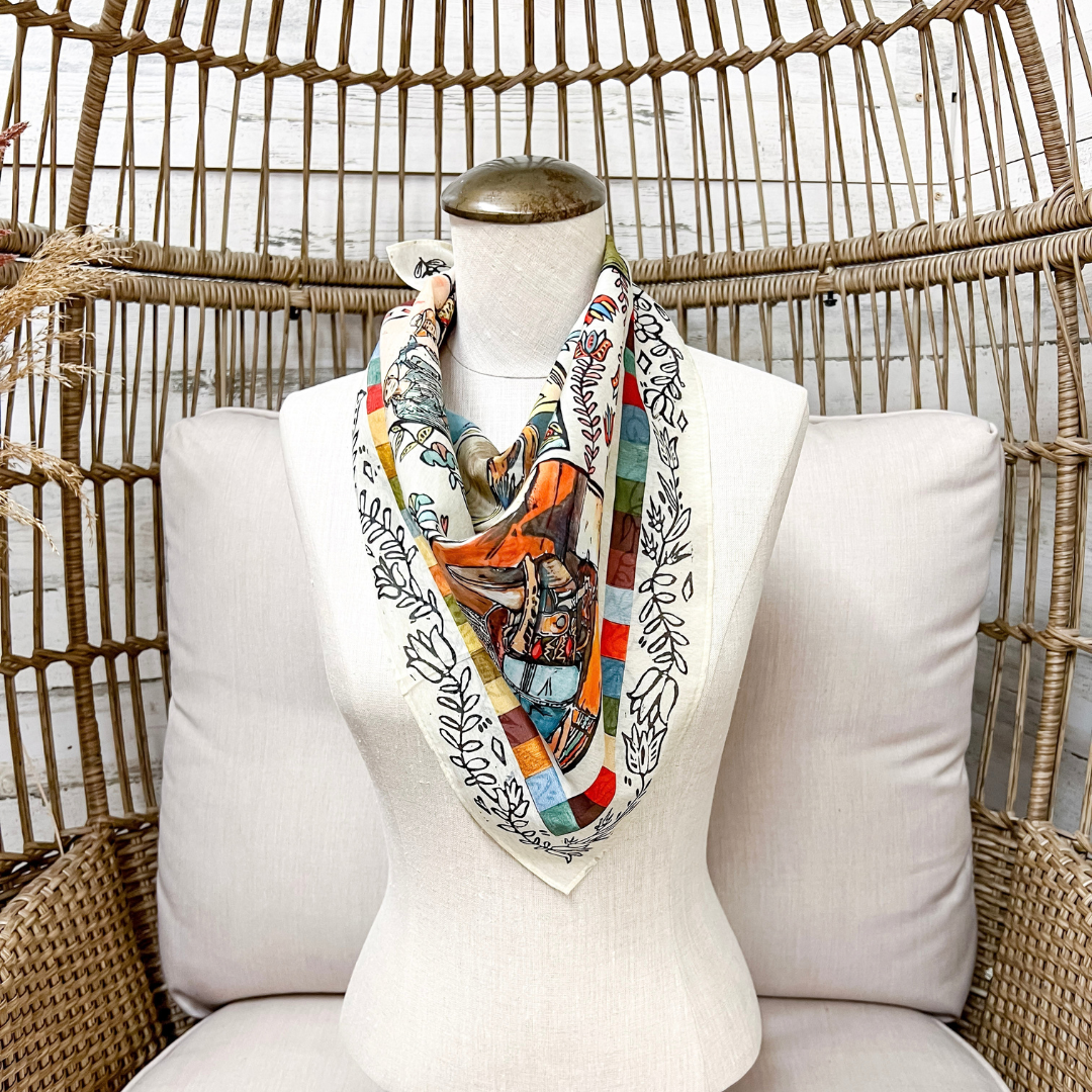 XOXO Art &amp; Co | Folk Art Resist Print Shorty Wild Rag Scarf in Multicolor
