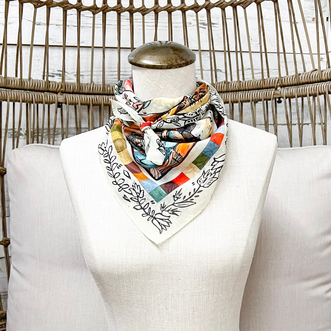 XOXO Art &amp; Co | Folk Art Resist Print Shorty Wild Rag Scarf in Multicolor