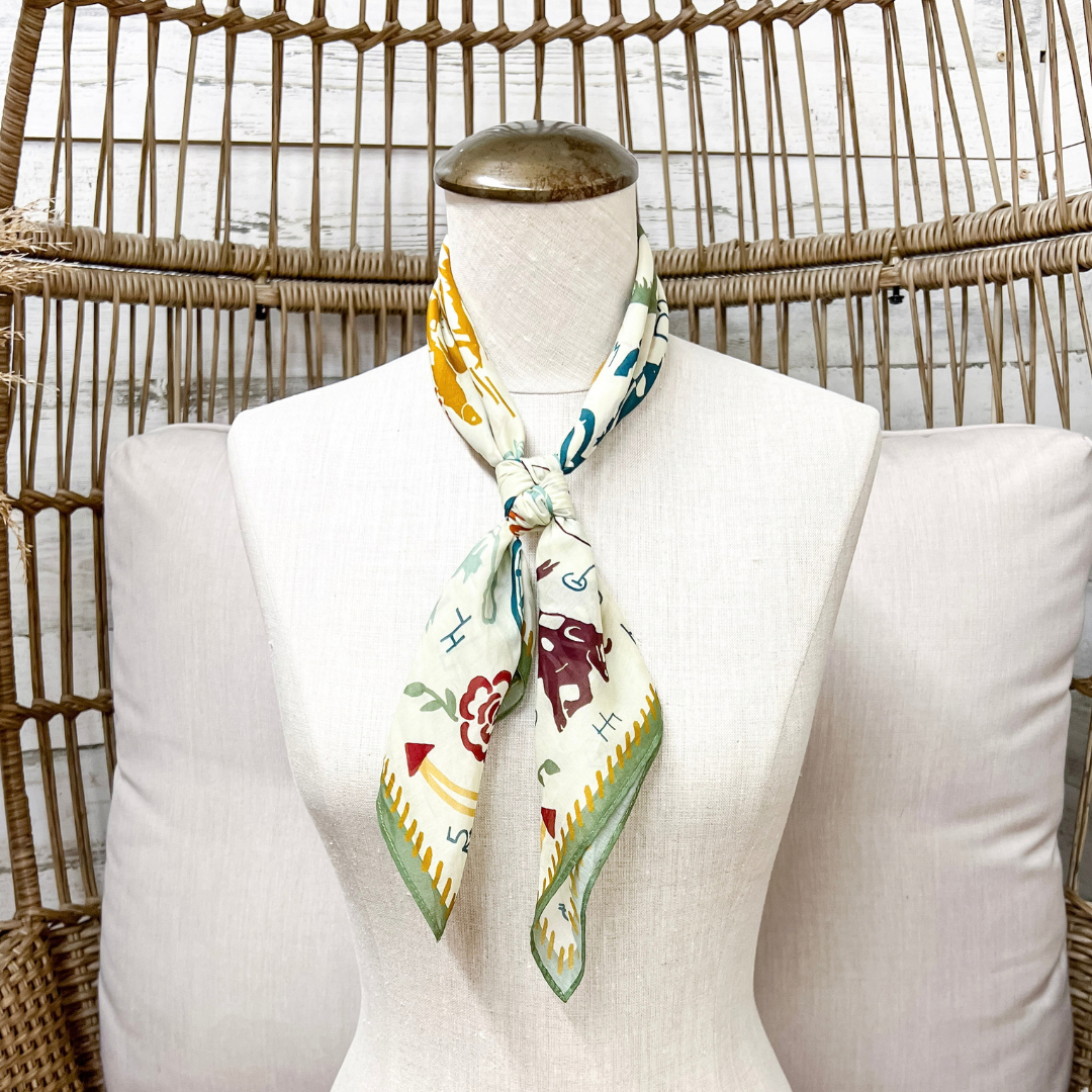 XOXO Art &amp; Co | Smiley Pockets Print Shorty Wild Rag Scarf in Multicolor