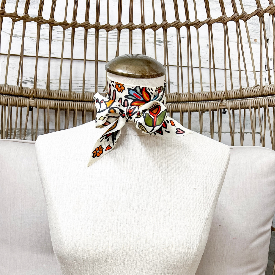 XOXO Art &amp; Co | Ink in Bloom Print Twilly Scarf in Ivory and Multicolor