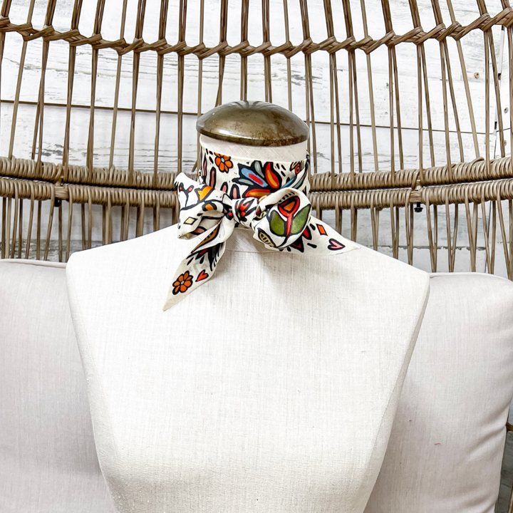 XOXO Art &amp; Co | Ink in Bloom Print Twilly Scarf in Ivory and Multicolor