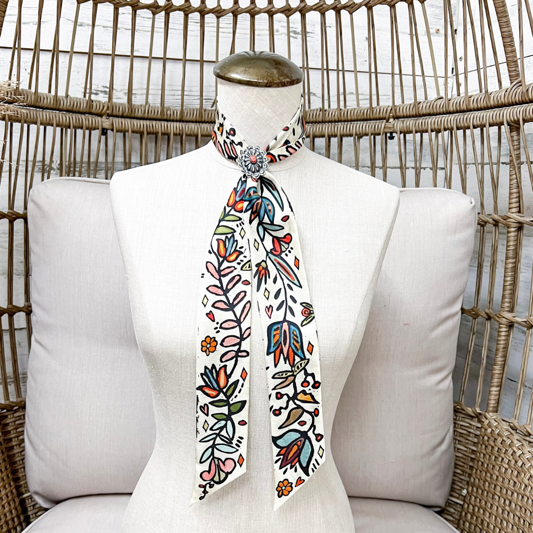 XOXO Art &amp; Co | Ink in Bloom Print Twilly Scarf in Ivory and Multicolor