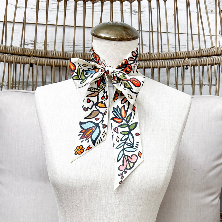 XOXO Art &amp; Co | Ink in Bloom Print Twilly Scarf in Ivory and Multicolor