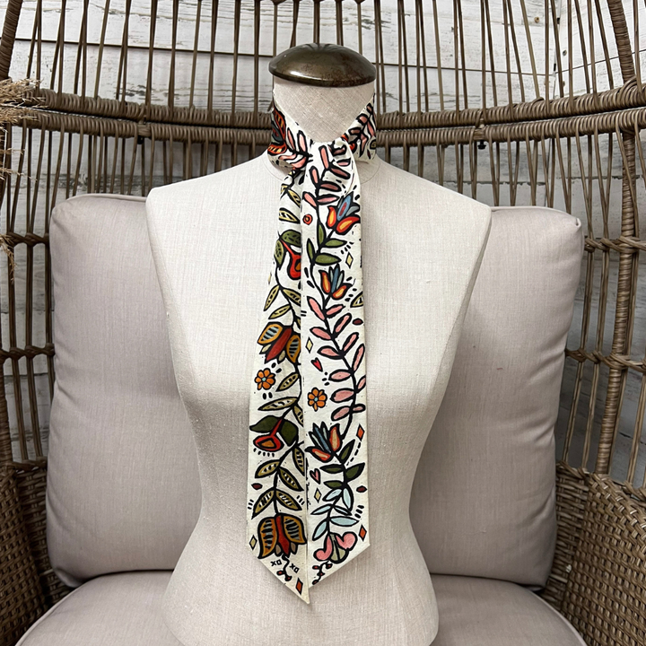 XOXO Art &amp; Co | Ink in Bloom Print Twilly Scarf in Ivory and Multicolor