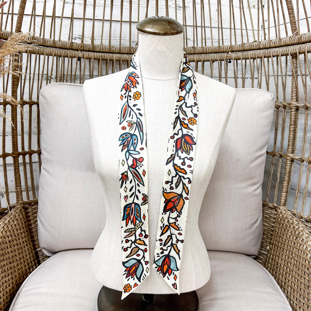 XOXO Art &amp; Co | Ink in Bloom Print Twilly Scarf in Ivory and Multicolor