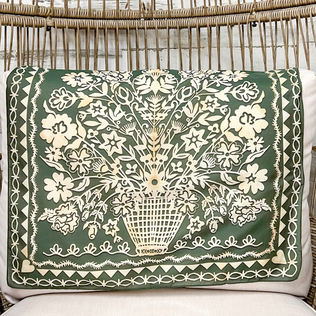 XOXO Art &amp; Co | Papercut Print Shorty Wild Rag Scarf in Olive Green and Ivory