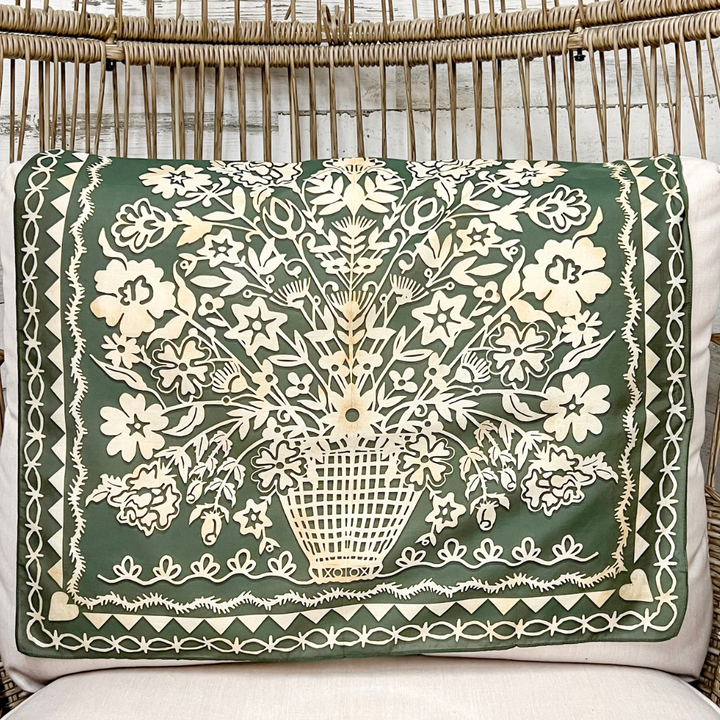 XOXO Art &amp; Co | Papercut Print Shorty Wild Rag Scarf in Olive Green and Ivory