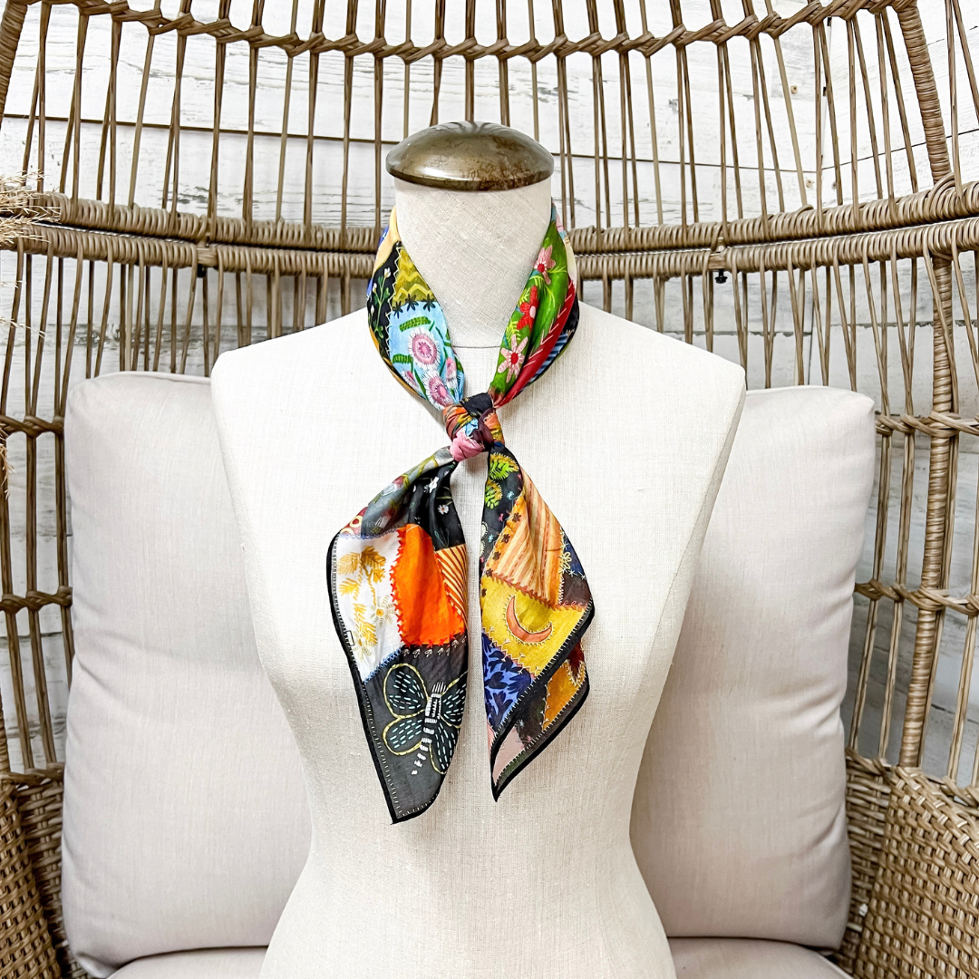 XOXO Art &amp; Co | Quilted Velvet Print Shorty Wild Rag Scarf in Multicolor