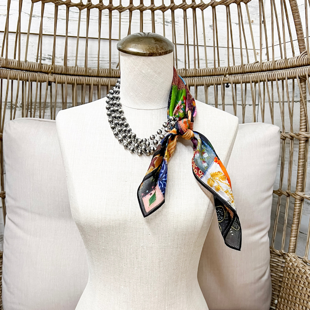 XOXO Art &amp; Co | Quilted Velvet Print Shorty Wild Rag Scarf in Multicolor