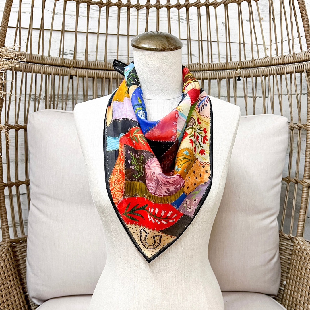 XOXO Art &amp; Co | Quilted Velvet Print Shorty Wild Rag Scarf in Multicolor