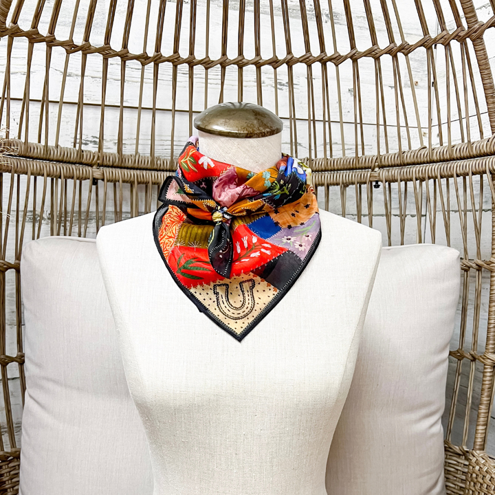 XOXO Art &amp; Co | Quilted Velvet Print Shorty Wild Rag Scarf in Multicolor