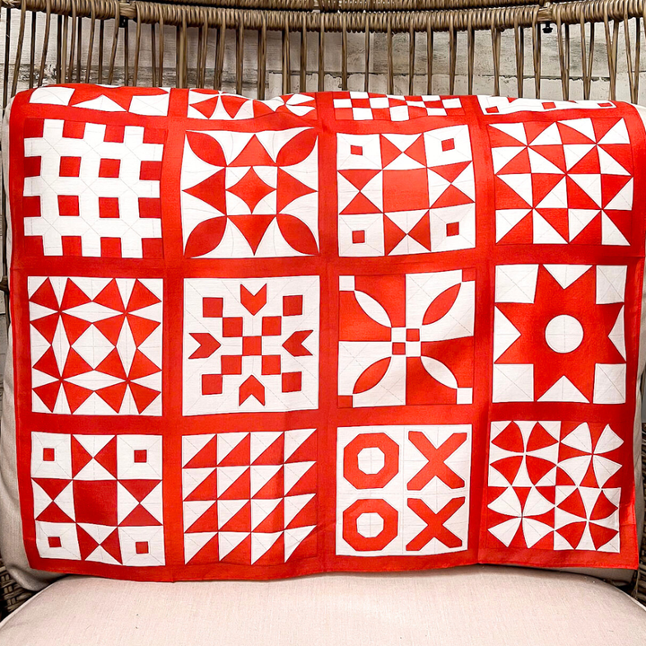 XOXO Art & Co | Red & White Quilted Print Shorty Wild Rag Scarf in Red and White
