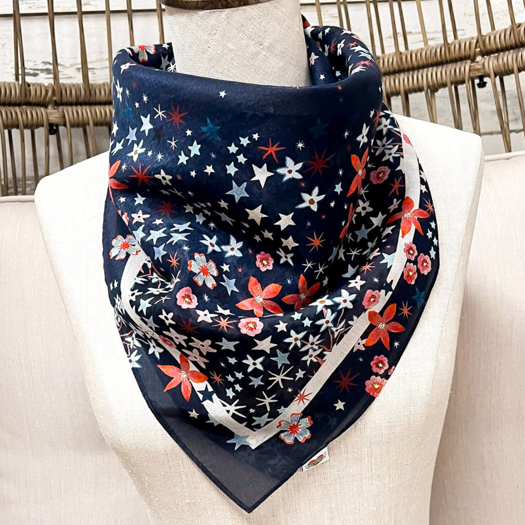 XOXO Art & Co | Star Spangled Shorty Wild Rag Scarf in Navy Blue