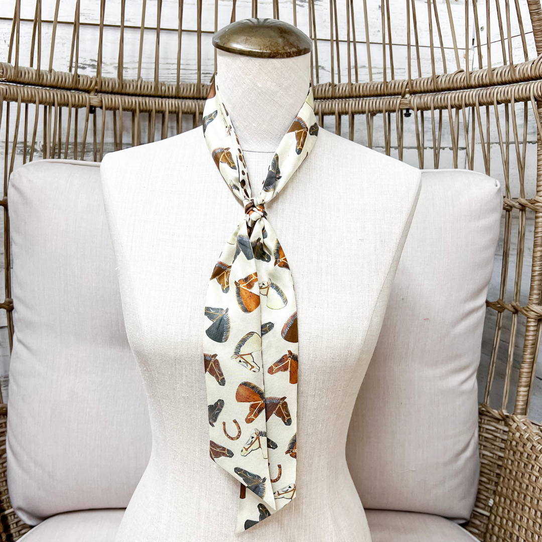 XOXO Art &amp; Co | Wild Horses Print Twilly Scarf in Ivory and Leopard