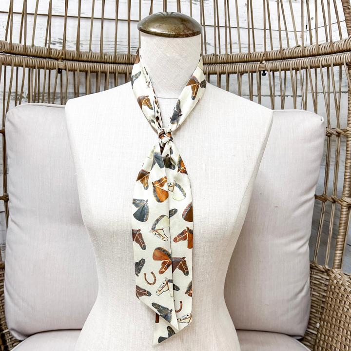 XOXO Art &amp; Co | Wild Horses Print Twilly Scarf in Ivory and Leopard