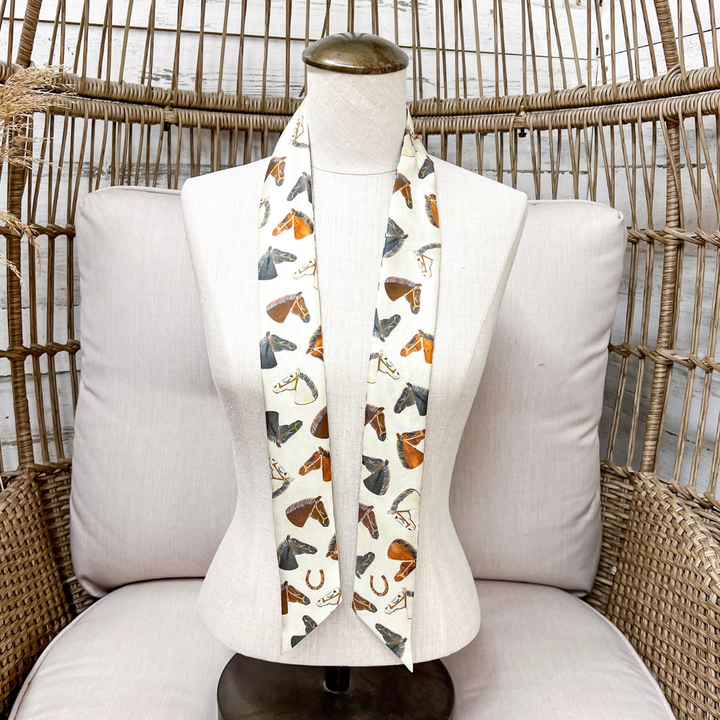 XOXO Art &amp; Co | Wild Horses Print Twilly Scarf in Ivory and Leopard