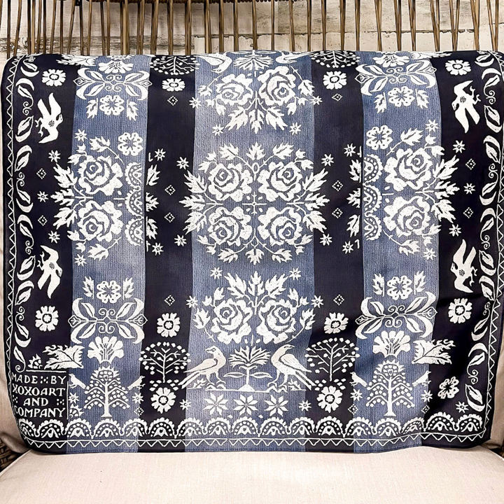 XOXO Art & Co | Woven Coverlet Shorty Wild Rag Scarf in Navy Blue