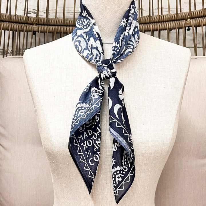 XOXO Art & Co | Woven Coverlet Shorty Wild Rag Scarf in Navy Blue