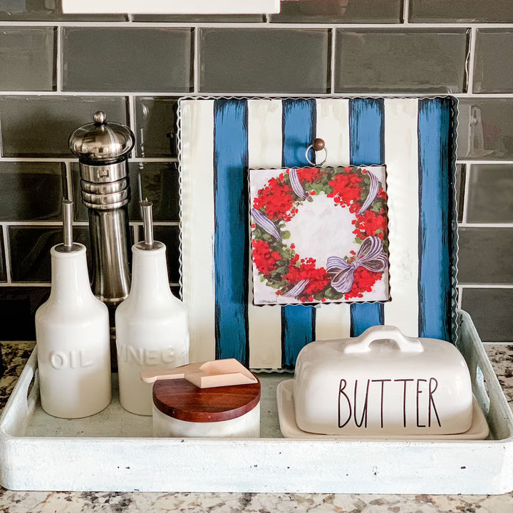 The Round Top Collection | Gallery Art Display Board with Metal Trim in Blue and White Stripe