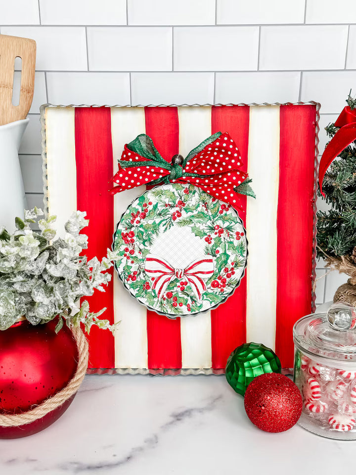 The Round Top Collection | Gallery Art Display Board with Metal Trim in Red and White Stripe