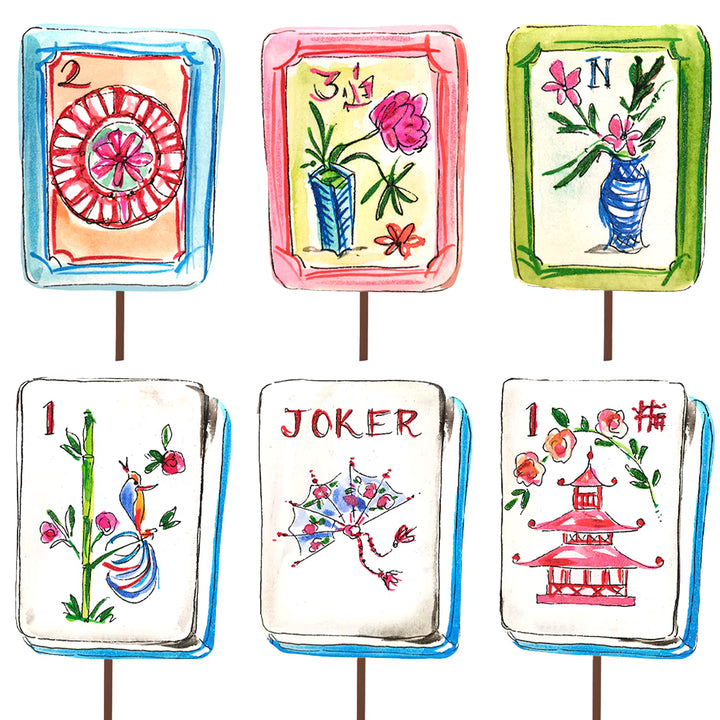 The Round Top Collection | Mahjong Social Club Tile Garden Stake Set of 6