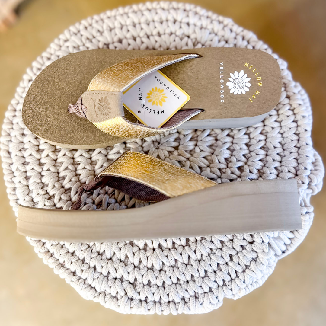 Yellow Box | Layla Platform Comfort Flip Flops in Gold