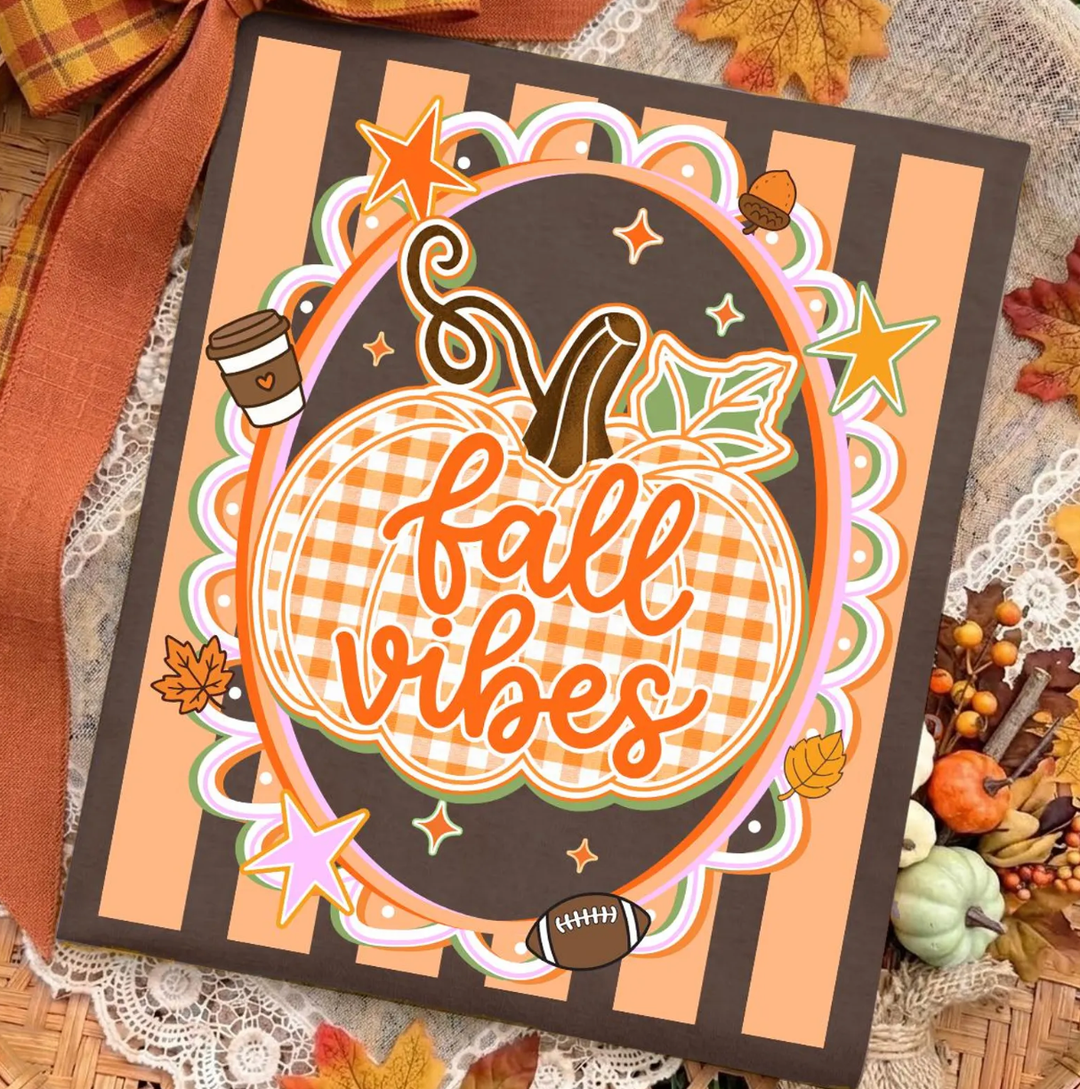 Custom Made to Order | Fall Vibes Checkered Pumpkin Graphic Tee or Sweatshirt in Multiple Printing Options on Brown