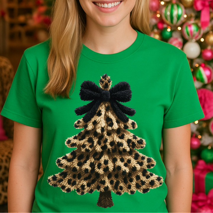 Online Exclusive | Leopard Tree Faux Yarn Christmas Graphic on Tee and Sweatshirt in Multiple Color Options