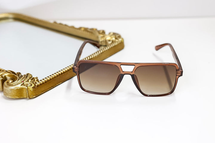 Otra Eyewear | Zoya Oversized Square Aviator Sunglasses in Transparent Maple