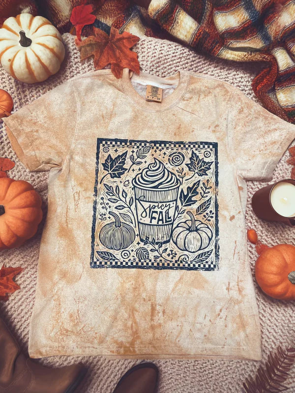 Online Exclusive | Spicy Fall Latte Graphic on Short Sleeve Comfort Color Tee in Umber Brown