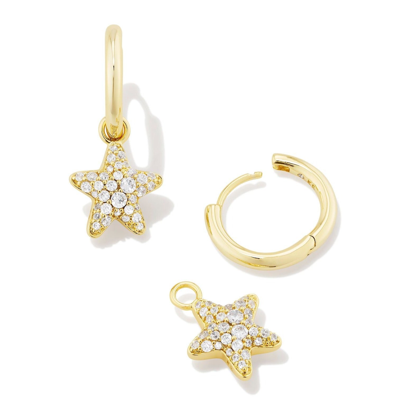 Kendra Scott | Jae Star Pave Gold Huggie Earrings in White Crystal - Giddy Up Glamour Boutique