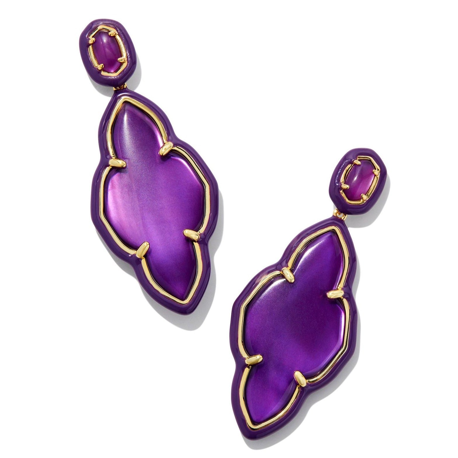 Kendra Scott | Abbie Gold Enamel Frame Statement Earrings in Purple Mother of Pearl