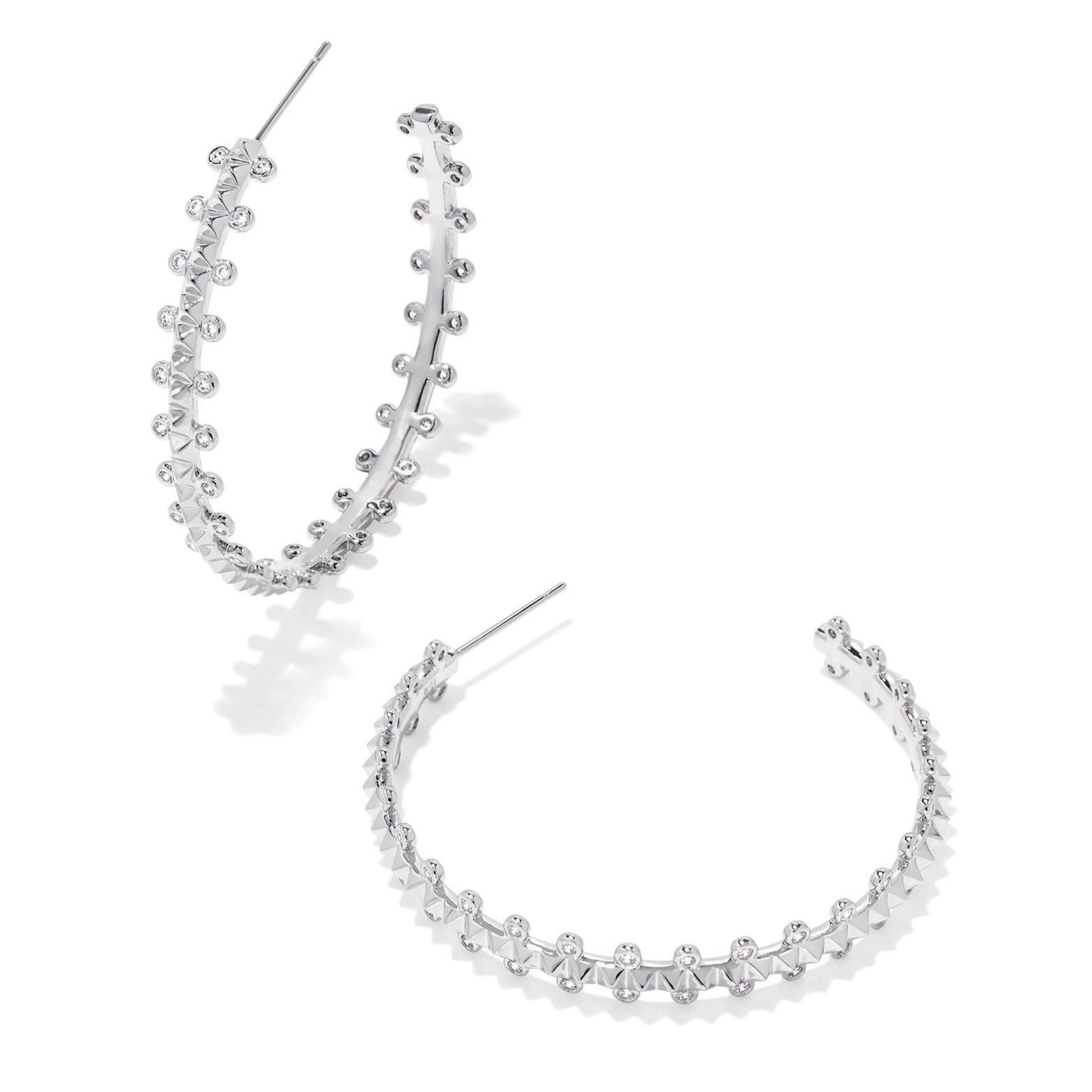 Kendra Scott | Jada Silver Hoop Earrings in White Crystal - Giddy Up Glamour Boutique