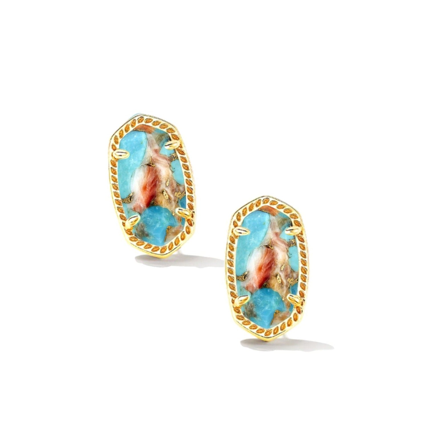 Kendra Scott | Ellie Gold Stud Earrings in Bronze Veined Turquoise Red Oyster