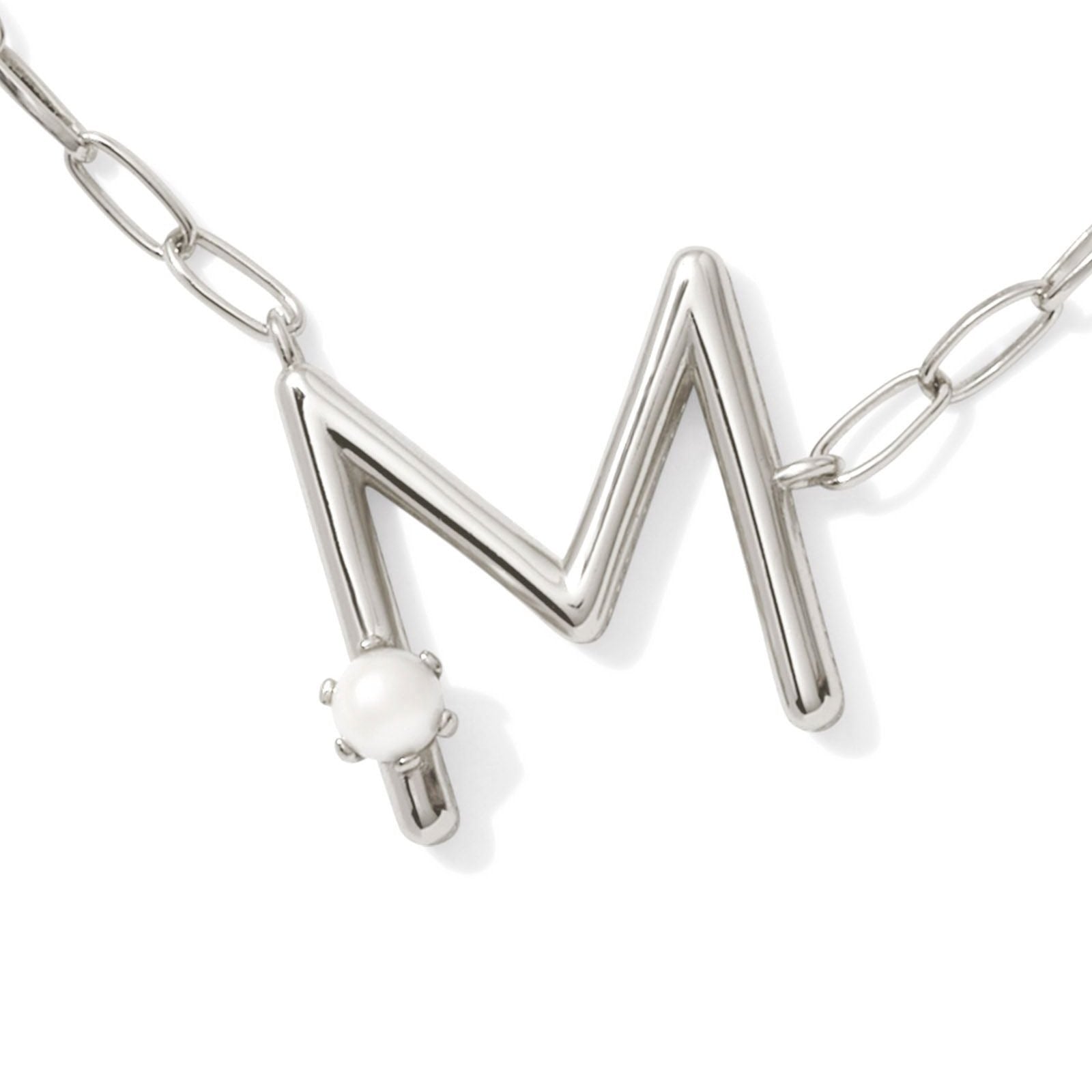 Kendra Scott | Pearl Silver Initial Letter Short Pendant Necklace in White Pearl