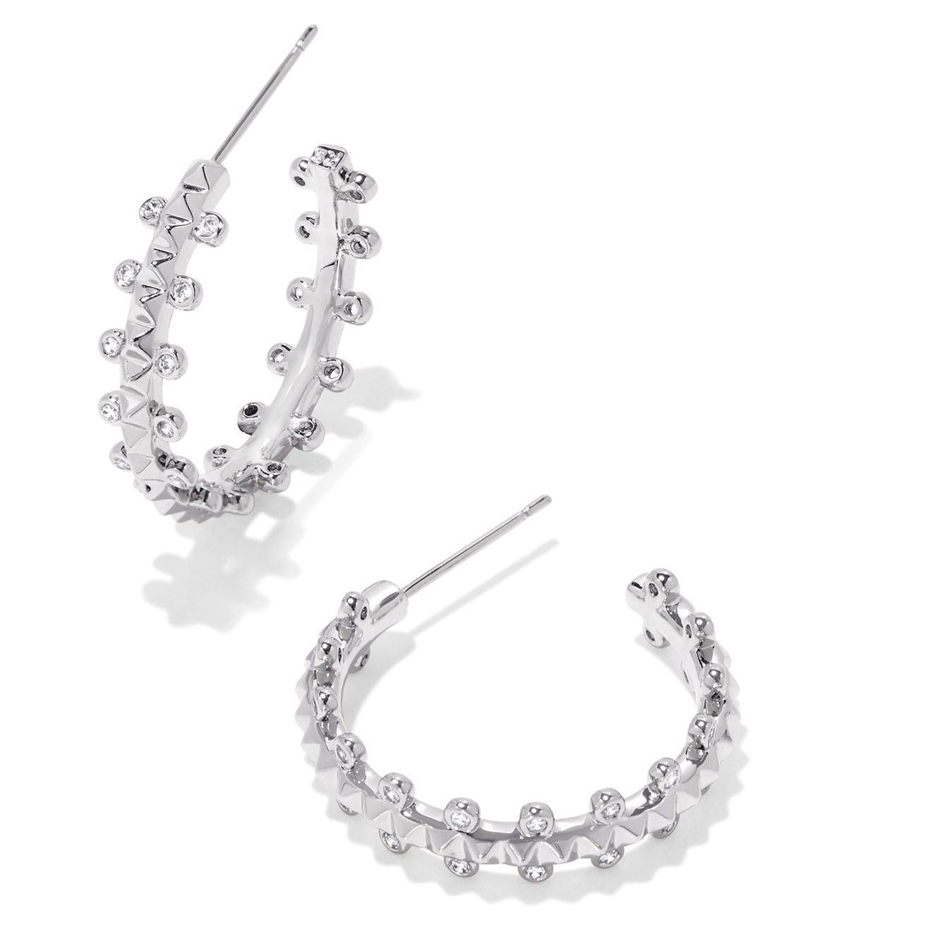 Kendra Scott | Jada Silver Small Hoop Earrings in White Crystal - Giddy Up Glamour Boutique