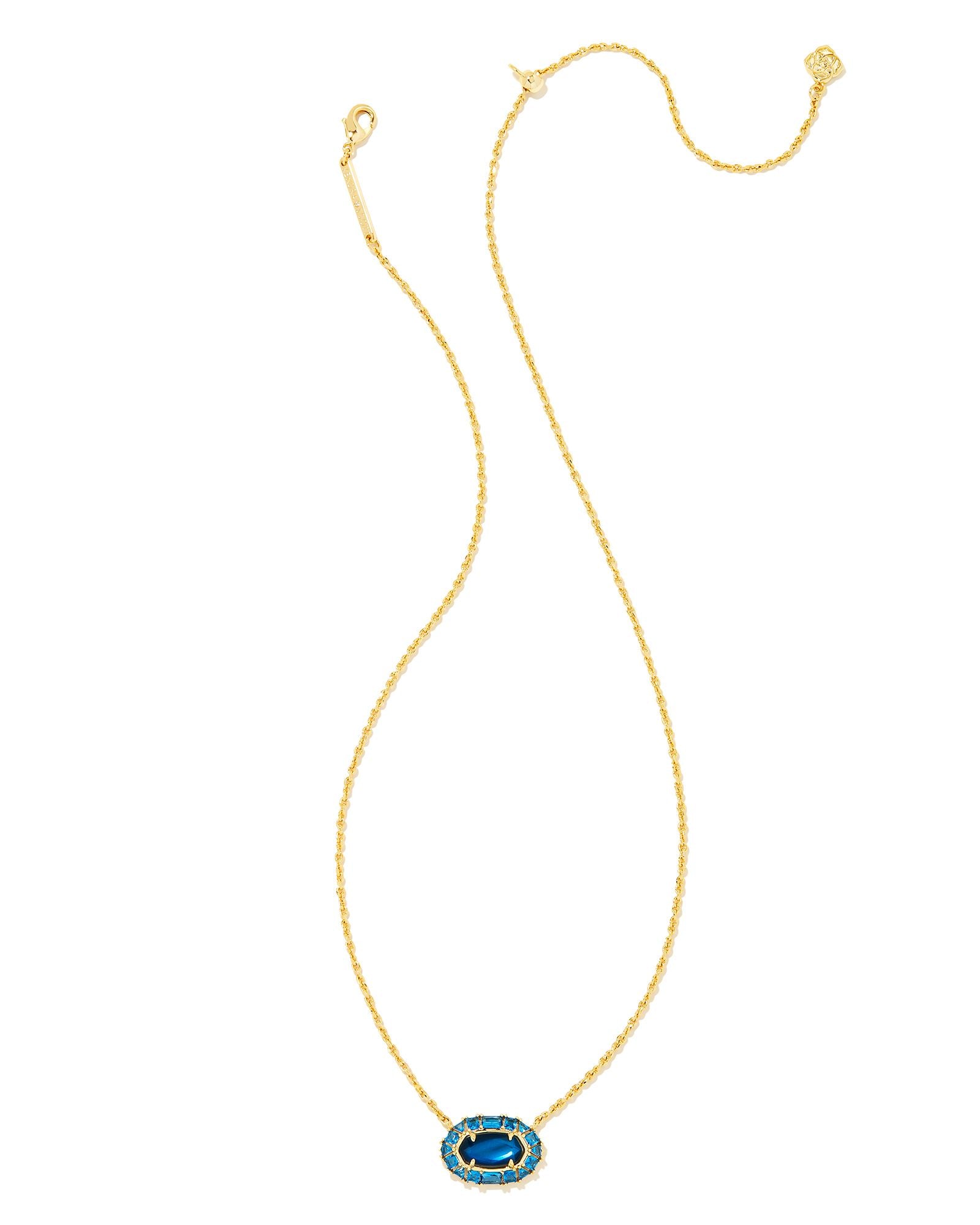 Kendra Scott | Elisa Gold Crystal Frame Short Pendant Necklace in Sea Blue Illusion - Giddy Up Glamour Boutique