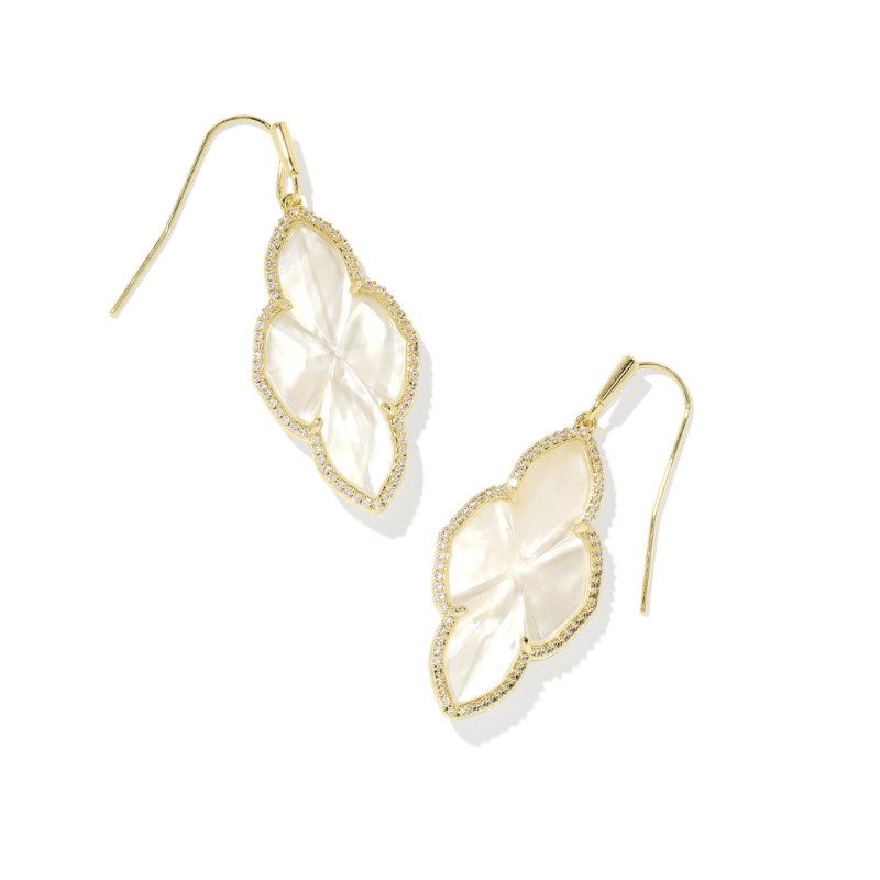 Kendra Scott | Abbie Pave Frame Gold Drop Earrings in Ivory Mother Of Pearl