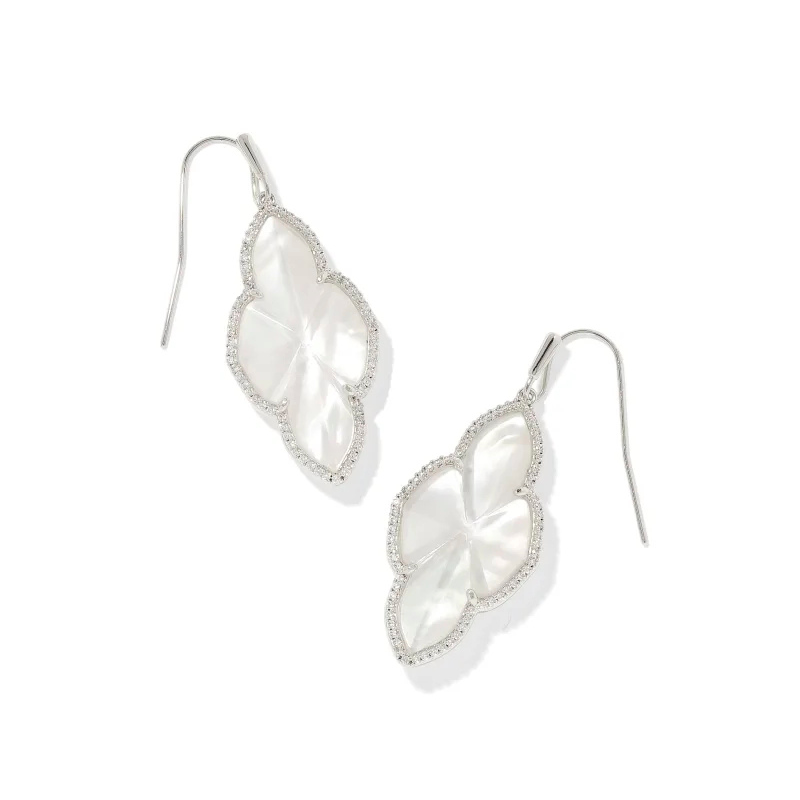 Kendra Scott | Abbie Pave Frame Silver Drop Earrings in Ivory Mother of Pearl