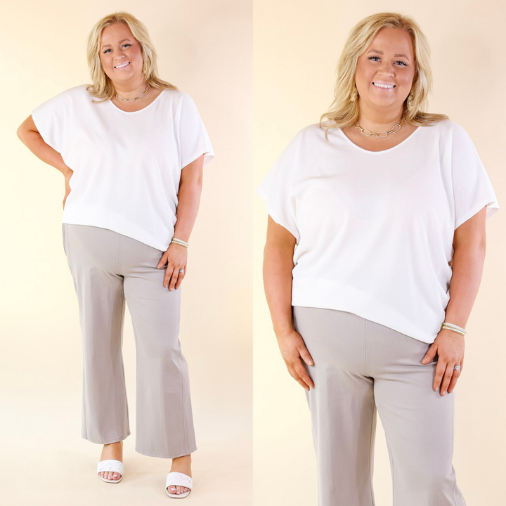 Everyday Essential Short Sleeve Waffle Knit Top in Off White - Giddy Up Glamour Boutique