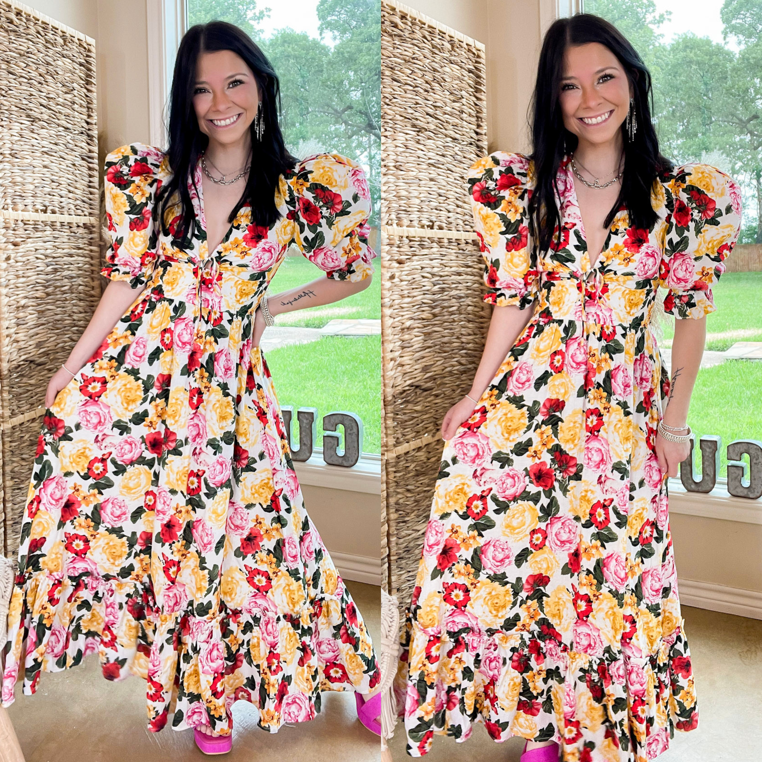 BuddyLove | Miranda Puff Sleeve Maxi Dress in Vanity Floral Print - Giddy Up Glamour Boutique
