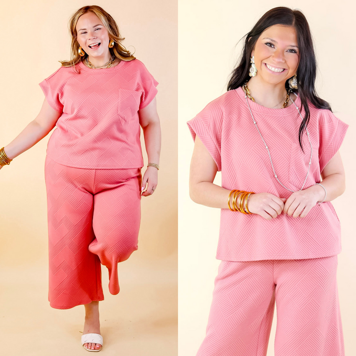 Glamour on the Go Textured Top with Pocket in Coral - Giddy Up Glamour Boutique