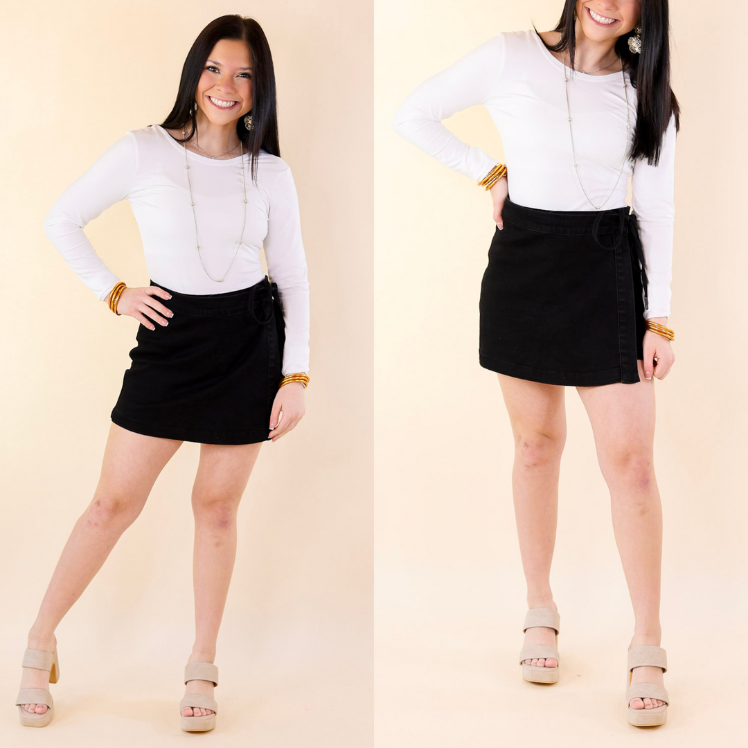 Judy Blue | Summer Starlight Denim Tie Skort in Black - Giddy Up Glamour Boutique